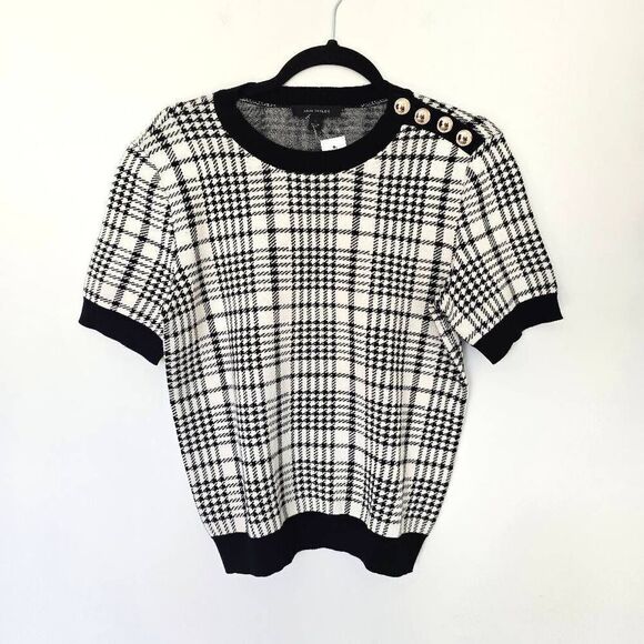 Ann Taylor Sweater Women's Small White Black Houndstooth Button Stretchy Career - Picture 1 of 6